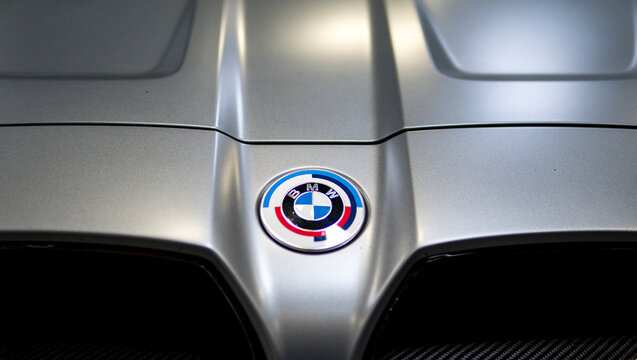 BMW logo on a hood of a car