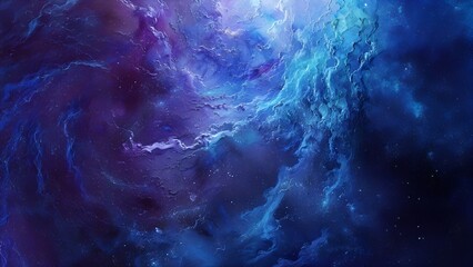 Blue and purple abstract nebula with glowing stars and swirling clouds