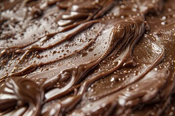 Close-Up View of Melted Chocolate Surface with Glossy Texture
