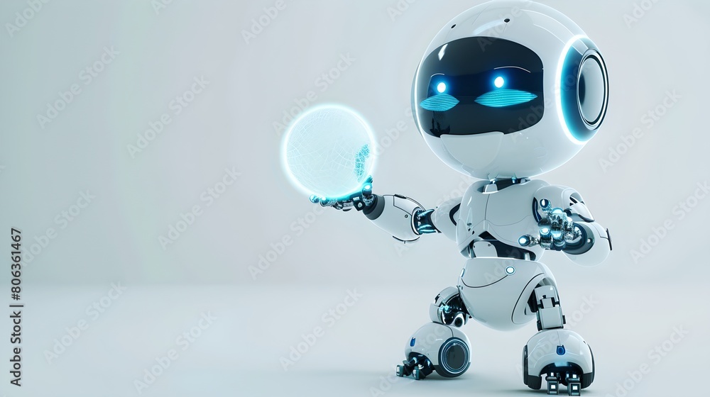 Poster futuristic robot with a glowing orb, showcasing advanced technology. ideal for tech themes. perfect 