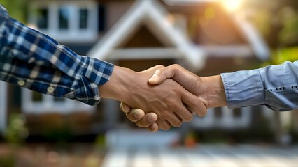 Real estate agent and customer shake hands to finalize insurance and loans. Concept Real Estate Transactions, Insurance Sign-off, Loan Agreements, Customer Satisfaction, Handshake Deal