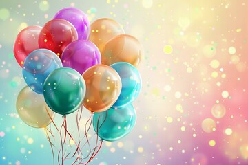 Colorful Party Balloons with Bright Sparkling Background