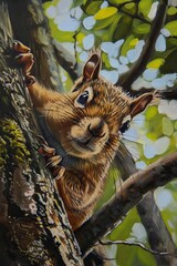 Obraz premium A realistic oil painting of an african squirrel happy looking mysterious. simplistic, modern , generated with ai