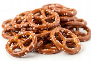 Delicious Pile of Salted Pretzels on a White Background