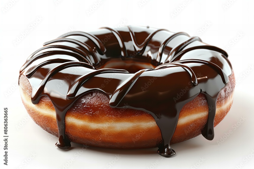 Sticker Delicious Glazed Donut Dripping with Chocolate Sauce