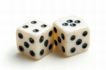 Two White Dice Isolated on a Clean White Background