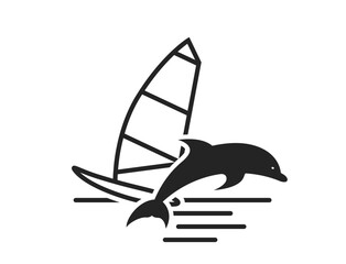 sea vacation icon. windsurfing and dolphin. summer and extreme sport symbol. isolated vector image for tourism design