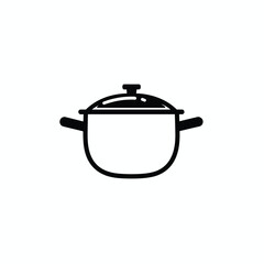 Obraz premium Simple black and white illustration of a cooking pot with handles and a lid on a white background.