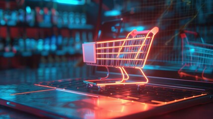 Glowing shopping cart on a laptop created with Generative AI
