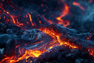 Fototapeta premium Close-Up of Magma Flowing in a Volcanic Landscape