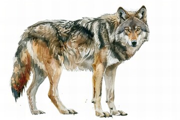 Obraz premium Watercolor Illustration of a Majestic Wolf Standing Alone