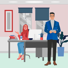 business-man-woman-having-conversation-at-office-desk-illustration