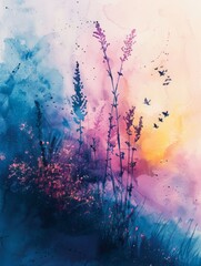Bohemian watercolors for house, pastel color palettes, blue and pink gradients, generated with AI