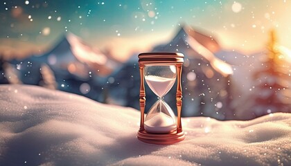 hourglass on ice, snow, copy space