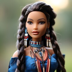 Beautiful Native American doll design wearing traditional attire 