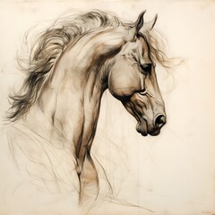 Side view of black and white horse sketch outline portrait