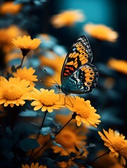 Pretty yellow butterfly on spring yellow flower 