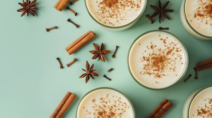 Photo of eggnog coffee with cinnamon clove spices template design mock-up