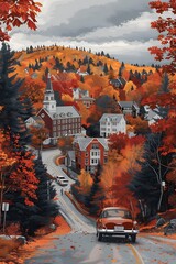 Autumnal town landscape background 