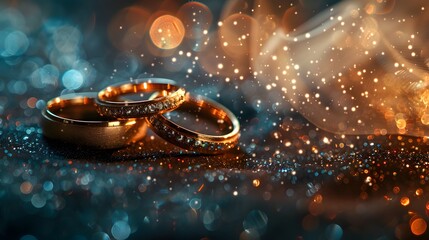 His and hers wedding rings in shiny glitter background