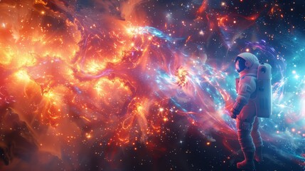 An astronaut in space, a colorful cosmic background, generated with AI