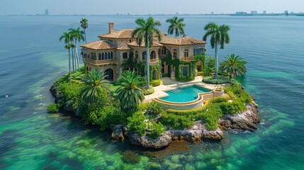Obraz premium Luxurious Florida island, formerly a pirate haven, Ideal for showcasing themes of luxury, adventure, and transformation, generated with AI