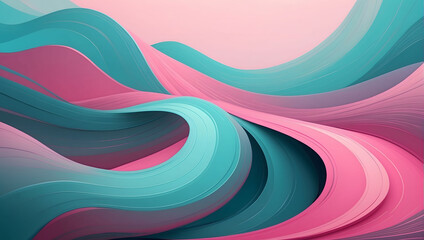 Soothing Aqua Pink Wavy Design with Calming Curved Lines and Blurred Lights. Abstract Background.