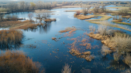 Natural wetlands preserved as a bird habitat and flood protection.