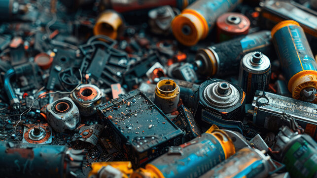 Garbage batteries and electronic components discarded improperly.
