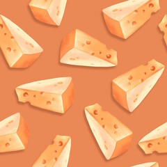 Seamless cheese pattern. Food background.