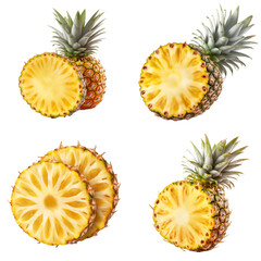 set of pineapple slices isolated