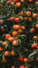 Tree laden with ripe peaches ready for harvest