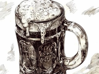 detailed pen-and-ink illustration of a beer stein, generated with AI