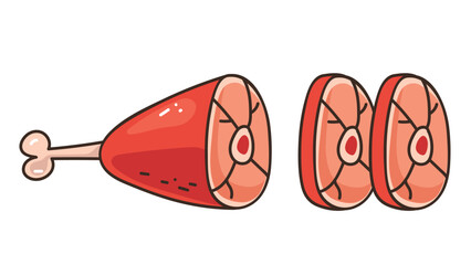 Raw cooked beef meat pork bbq grill meal isolated concept. Vector flat graphic design illustration