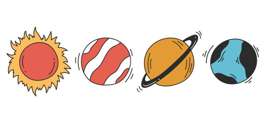 Planets of an isolated set. Vector flat cartoon graphic design illustration