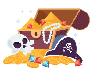 Pirate chest treasure concept. Vector flat cartoon graphic design illustration	
