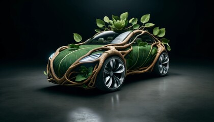 Organic Plant Car with Branch Wheels and Flower Headlights