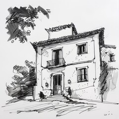 Simple ink sketch of a spanish villa , generated with ai