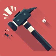 A hammer icon with a red background. The hammer is black with a white handle. The hammer is shown in a cartoon style.