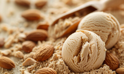 almond ice cream background. Ice-cream texture