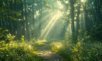 A beautiful forest path on a sunny day