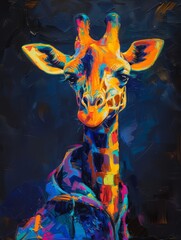 Vintage oil painting of a astronaut giraffe portrait, vivid colors, moody, dark background, in the style of an oil painting , generated with ai