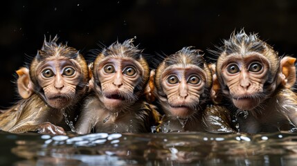 Cluster of expressive monkeys in water, generated with AI