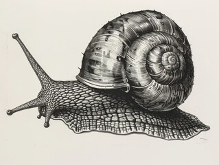 Woodcut engraving of a snail on a plain white background , generated with ai