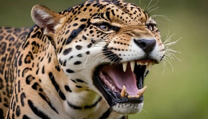 A Jaguar Baring Its Sharp Teeth In A Threatening D