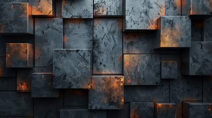 A wall of black cubes with orange accents