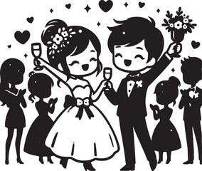 Cute Couple Just Married Dance Vector Illustration