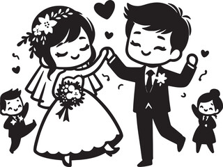 Cute Couple Just Married Vector Illustration