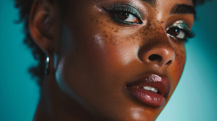 Close-up portrait of a beautiful african american woman with makeup