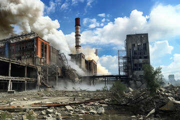 Fototapeta premium The thermal power plant was destroyed by the explosion. Thermal electricity generation.